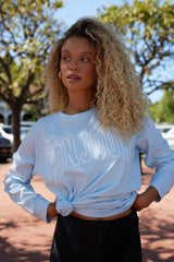 Vintage Havana | Sky Blue "Bonjour" Pigment Dyed Long Sleeve Tee
