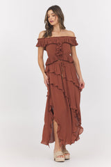 Vintage Havana | Sedona Sand Ruffle Off Shoulder Top