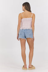 Vintage Havana | Strawberry Pinstripe Woven Ruffle Top