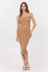 Vintage Havana | Caramel Crochet Floral Rib Tube Top