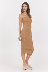 Vintage Havana | Caramel Crochet Floral Rib Tube Top