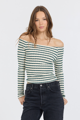 Vintage Havana | Ivory Green Fitted Off The Shoulder Top