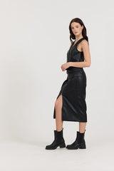 Vintage Havana | Black Leather Button Front Vest