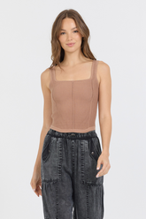 Vintage Havana | Caramel Rib Knit Corset Top