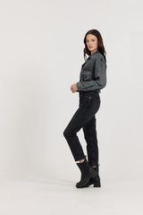 Vintage Havana | Washed Black Cropped Pocket Detail Shirt