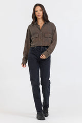 Vintage Havana | Brown Cropped Pocket Detail Shirt
