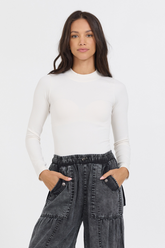 Vintage Havana | Pale Ivory Seamless Mock Neck Top