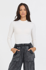 Vintage Havana | Pale Ivory Seamless Mock Neck Top