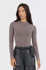 Vintage Havana | Washed Taupe Seamless Mock Neck Top