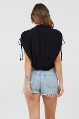 Vintage Havana | Black Rayon Crinkle Surplice Top