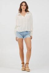 Vintage Havana | Ivory Multi Texture Polo Blouse