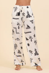 Vintage Havana | SURF Beach Vibe Printed Satin Wide Leg Pant