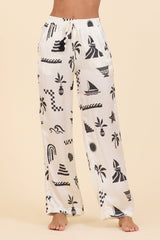 Vintage Havana | SURF Beach Vibe Printed Satin Wide Leg Pant