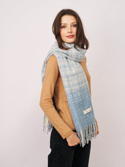 Vintage Havana | BOUCLE CHECK TASSEL SCARF - BLUE
