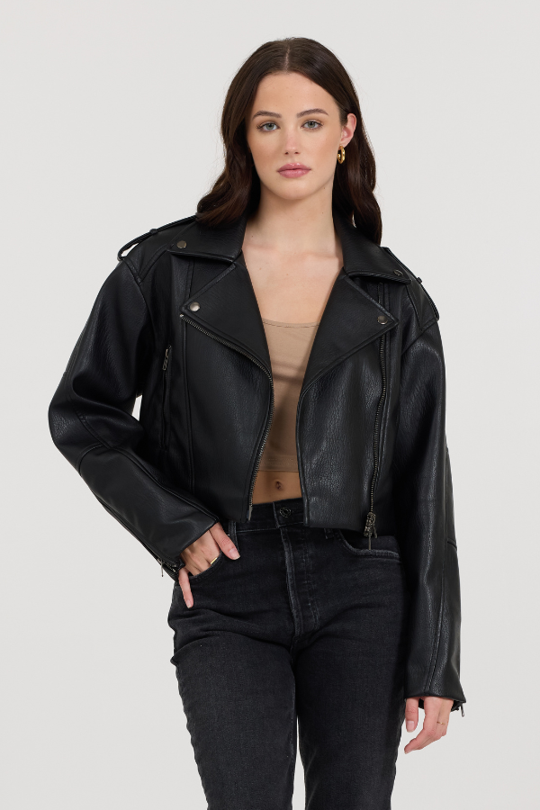 Vintage Havana | Black Leather Moto Jacket
