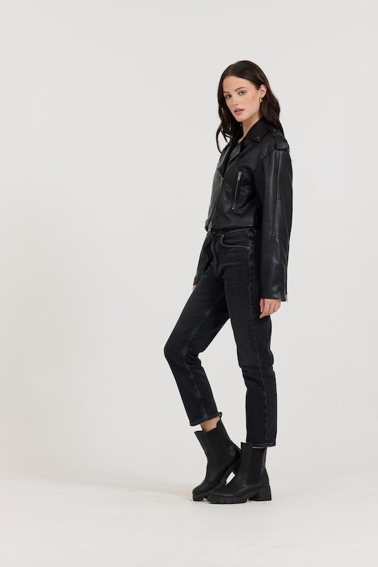 Vintage Havana | Black Leather Moto Jacket