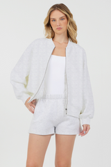 Vintage Havana | Grey Icicle Essential Fleece Zip Up Bomber
