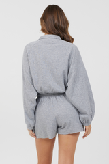Vintage Havana | Heather Grey Bounded Textured Jersey Zip Up W/ Tie