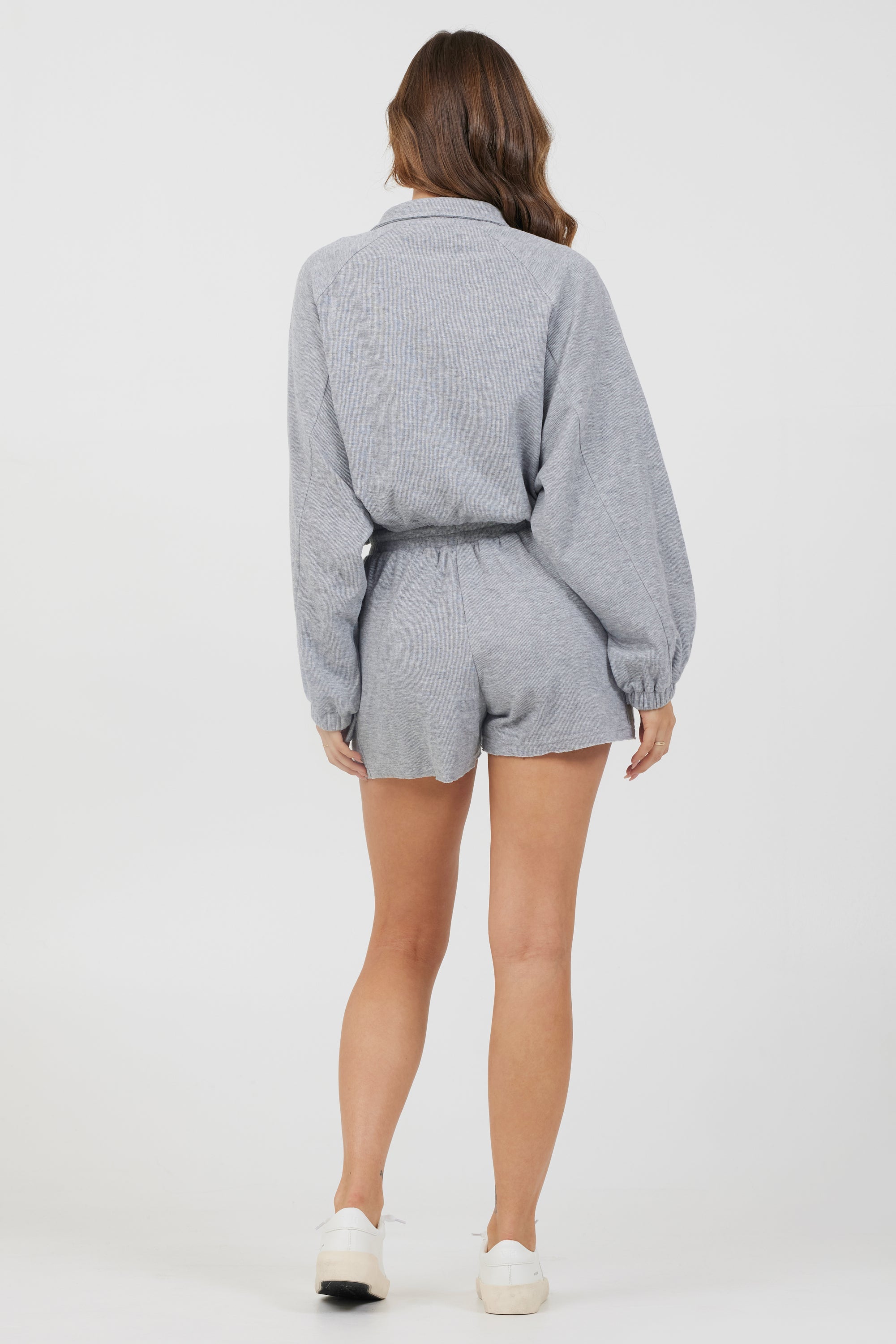 Vintage Havana | Heather Grey Bounded Textured Jersey Zip Up W/ Tie