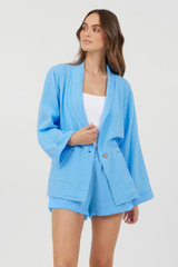 Vintage Havana | Ocean Blue Washed Gauze Blazer
