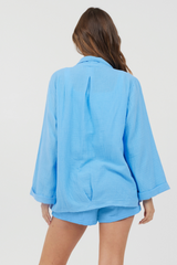 Vintage Havana | Ocean Blue Washed Gauze Blazer