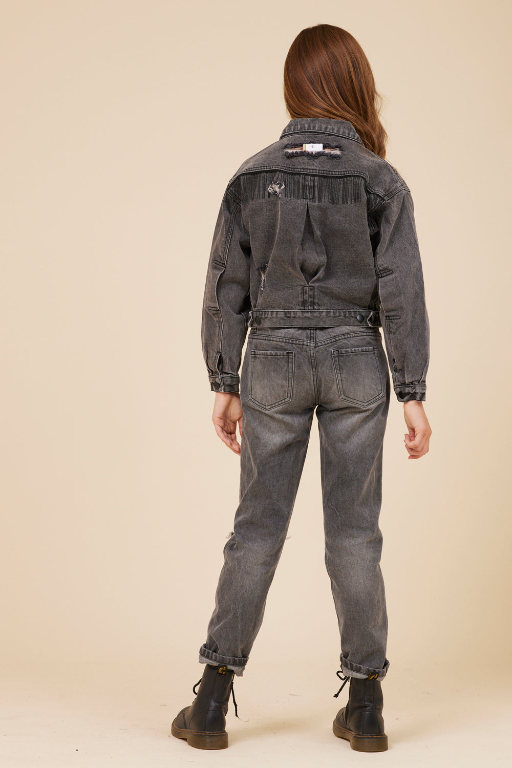 Vintage Havana | RHINESTONE FRINGE BLACK DENIM JACKET