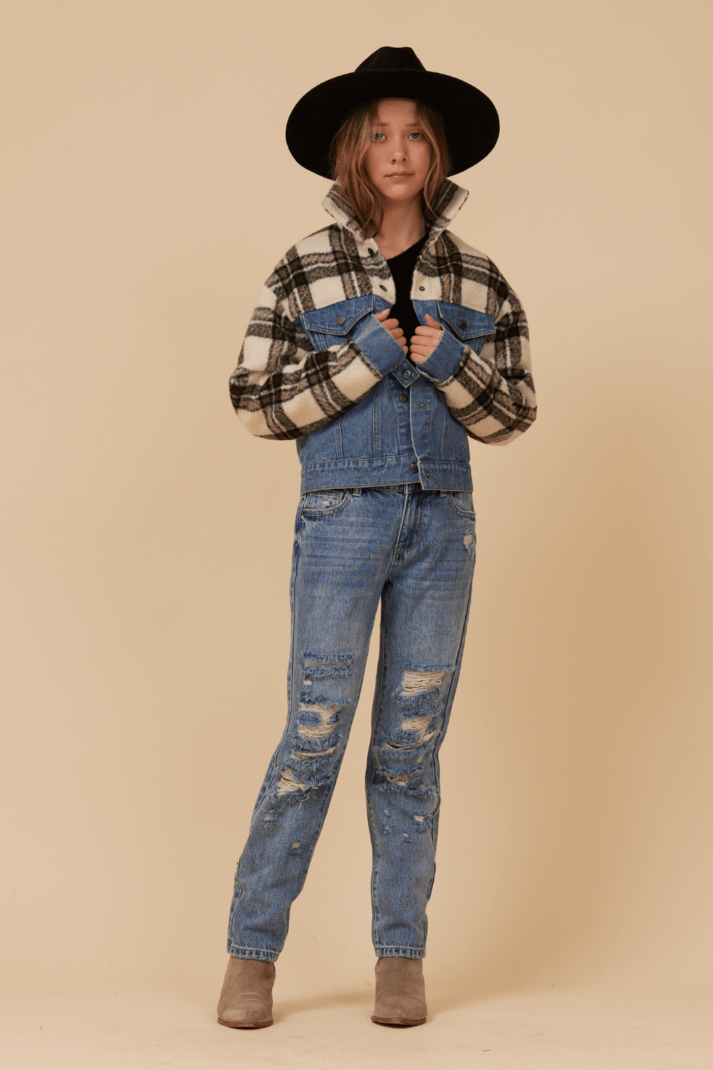 Vintage Havana | DENIM AND PLAID JACKET