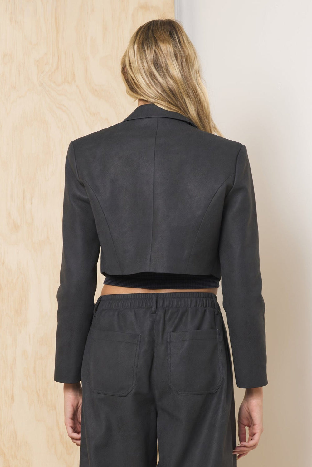 Vintage Havana | Faux Leather Cropped Blazer