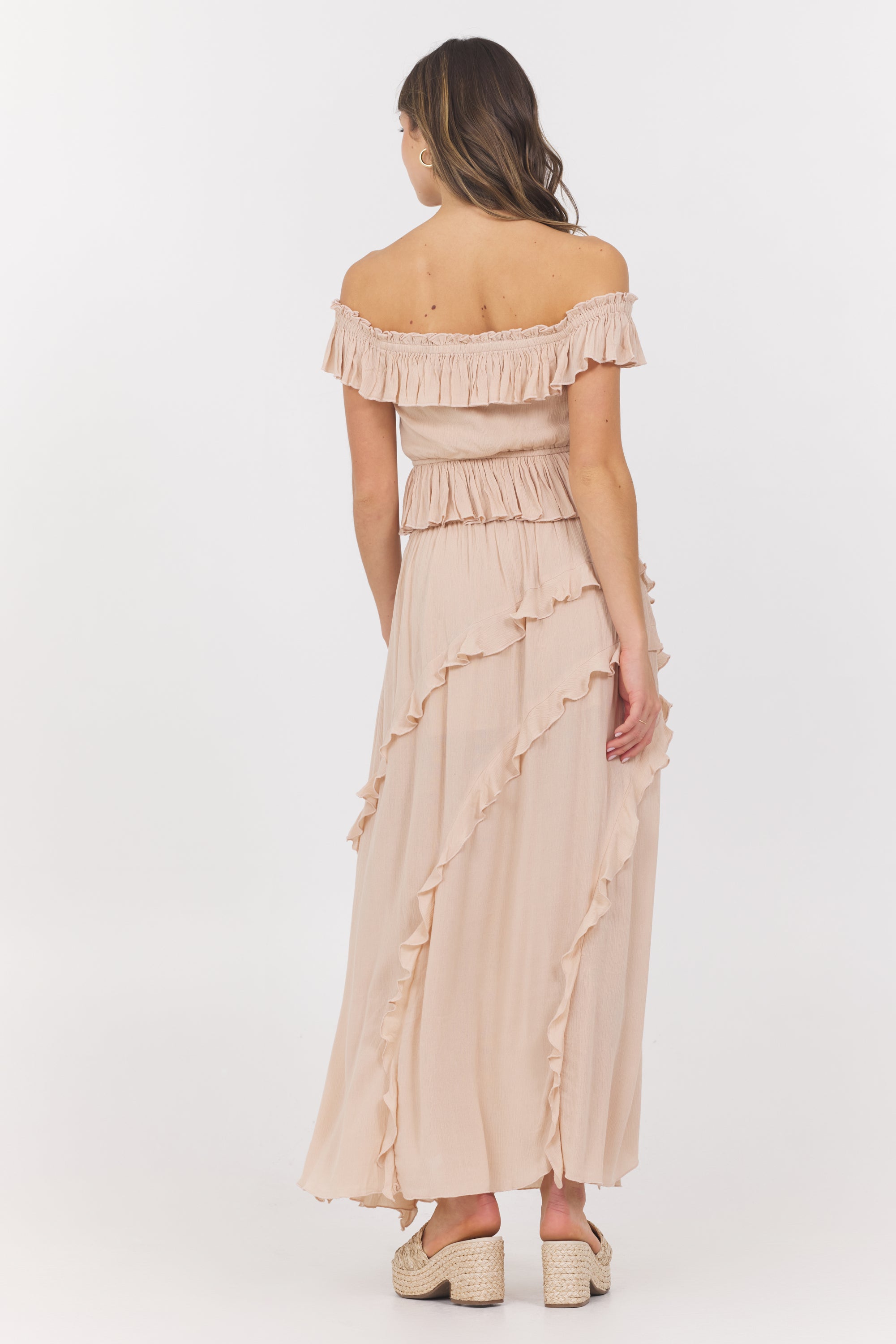 Vintage Havana | Champagne Toast Ruffle Off Shoulder Top