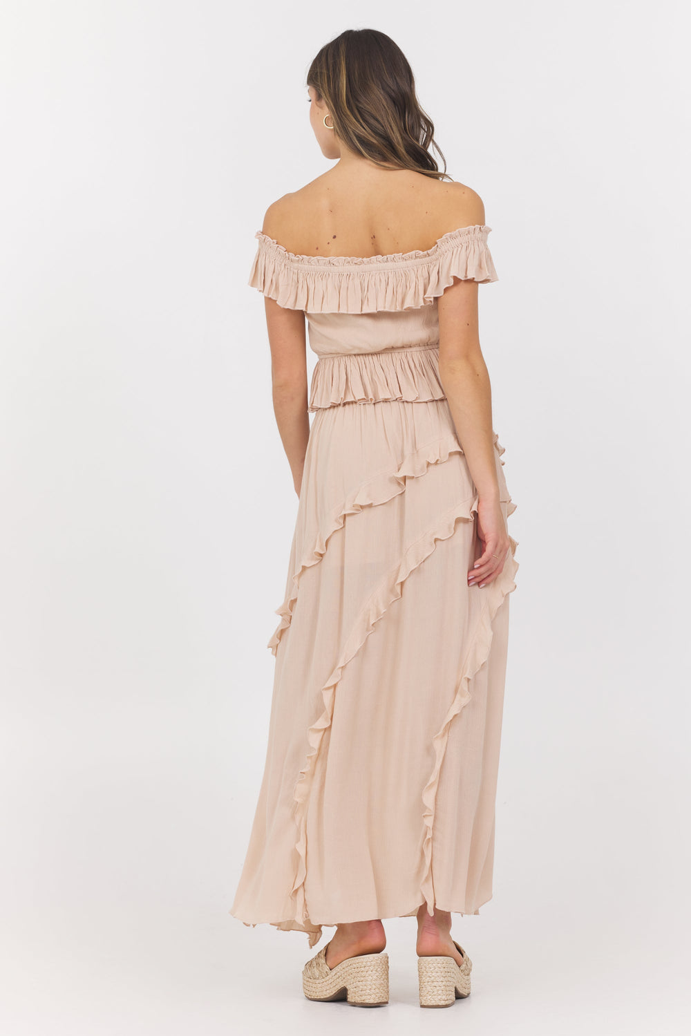Vintage Havana | Champagne Toast Ruffle Off Shoulder Top