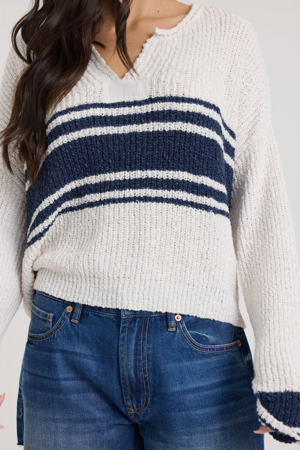 Vintage Havana | V Neck Sweater with Contrast Stripe