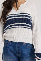 Vintage Havana | V Neck Sweater with Contrast Stripe