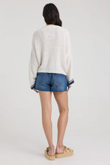 Vintage Havana | V Neck Sweater with Contrast Stripe