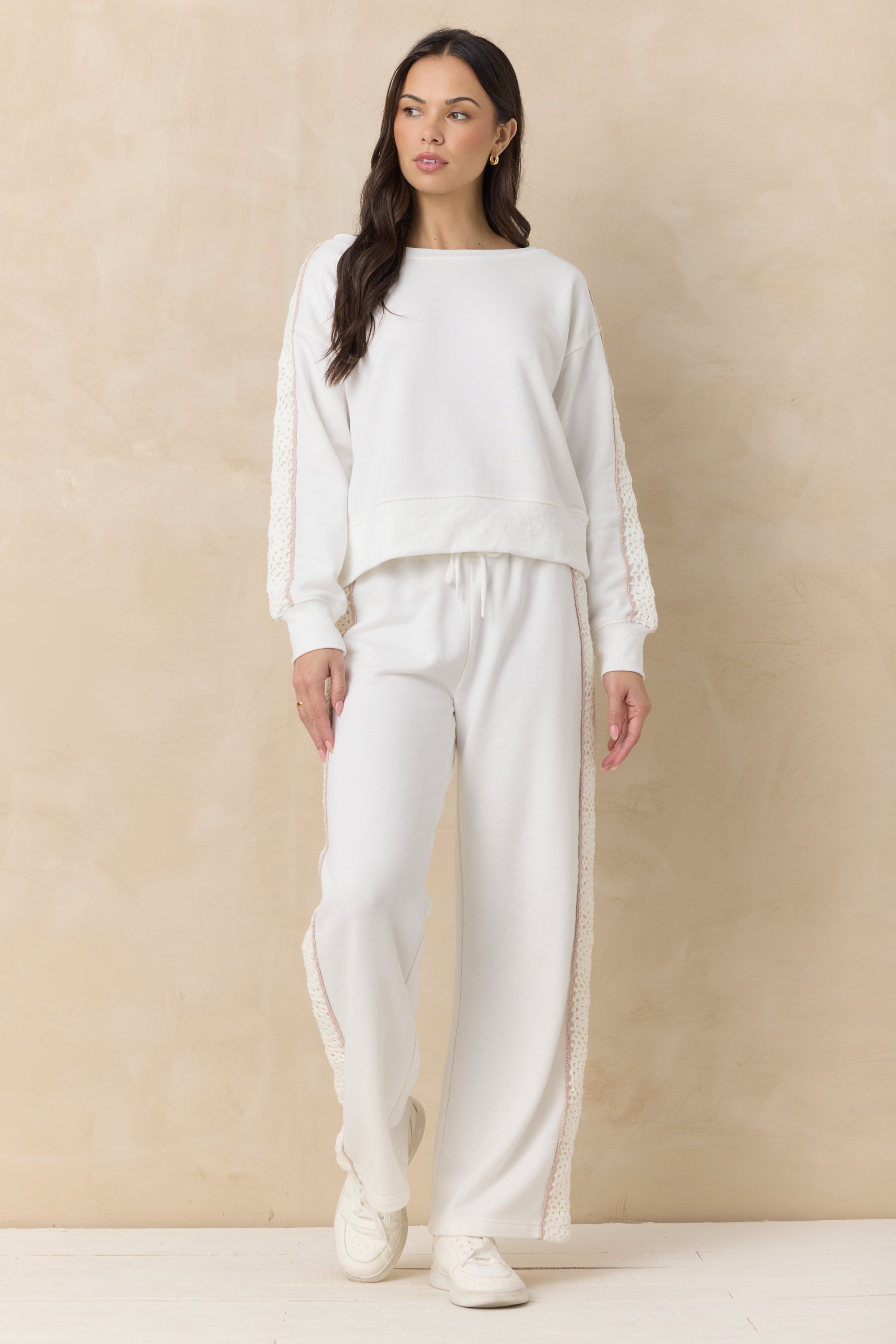 Vintage Havana | French Terry Crew Sweatshirt with Square Crochet Insert