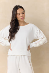 Vintage Havana | French Terry Crew Sweatshirt with Square Crochet Insert