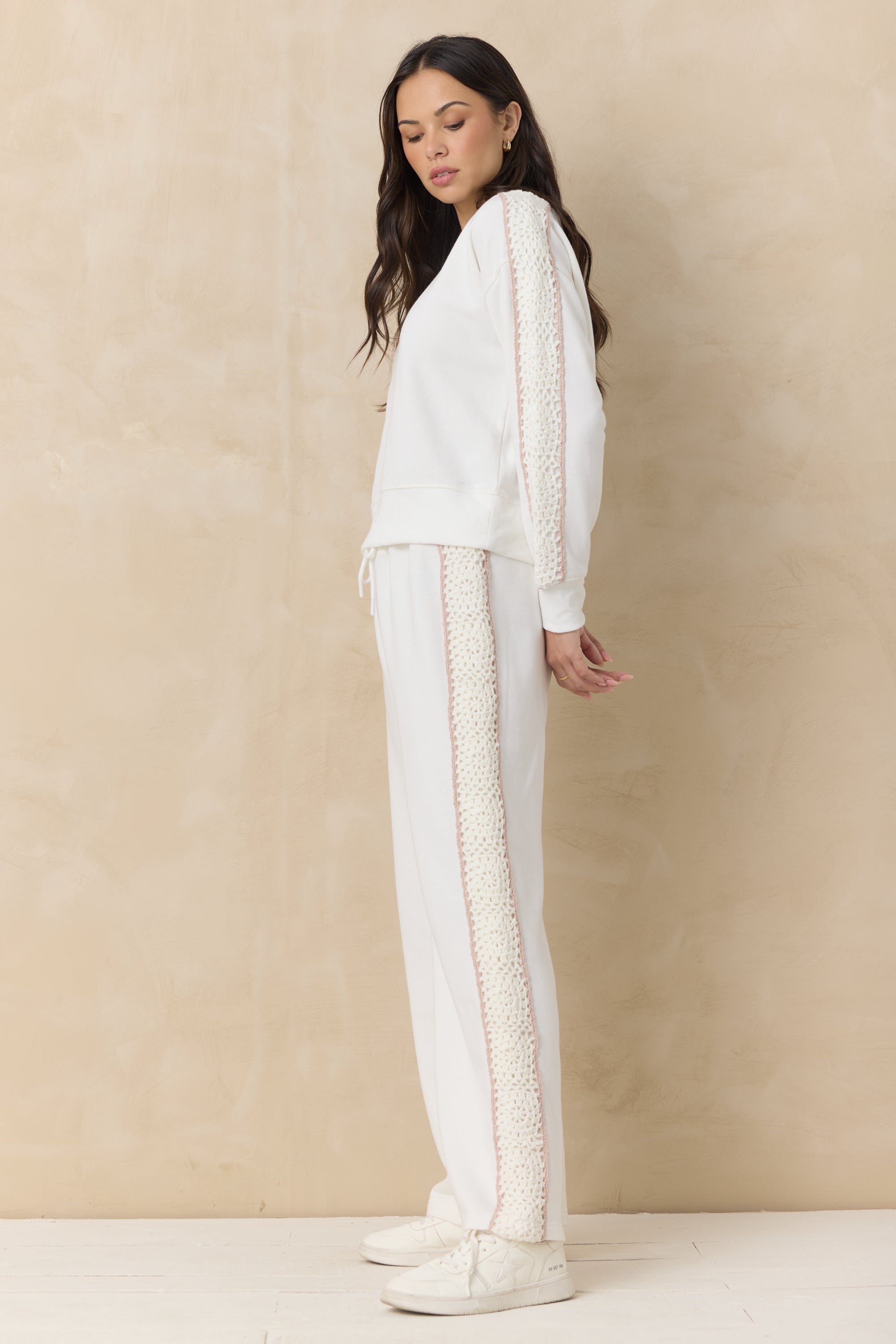 Vintage Havana | French Terry Crew Sweatshirt with Square Crochet Insert