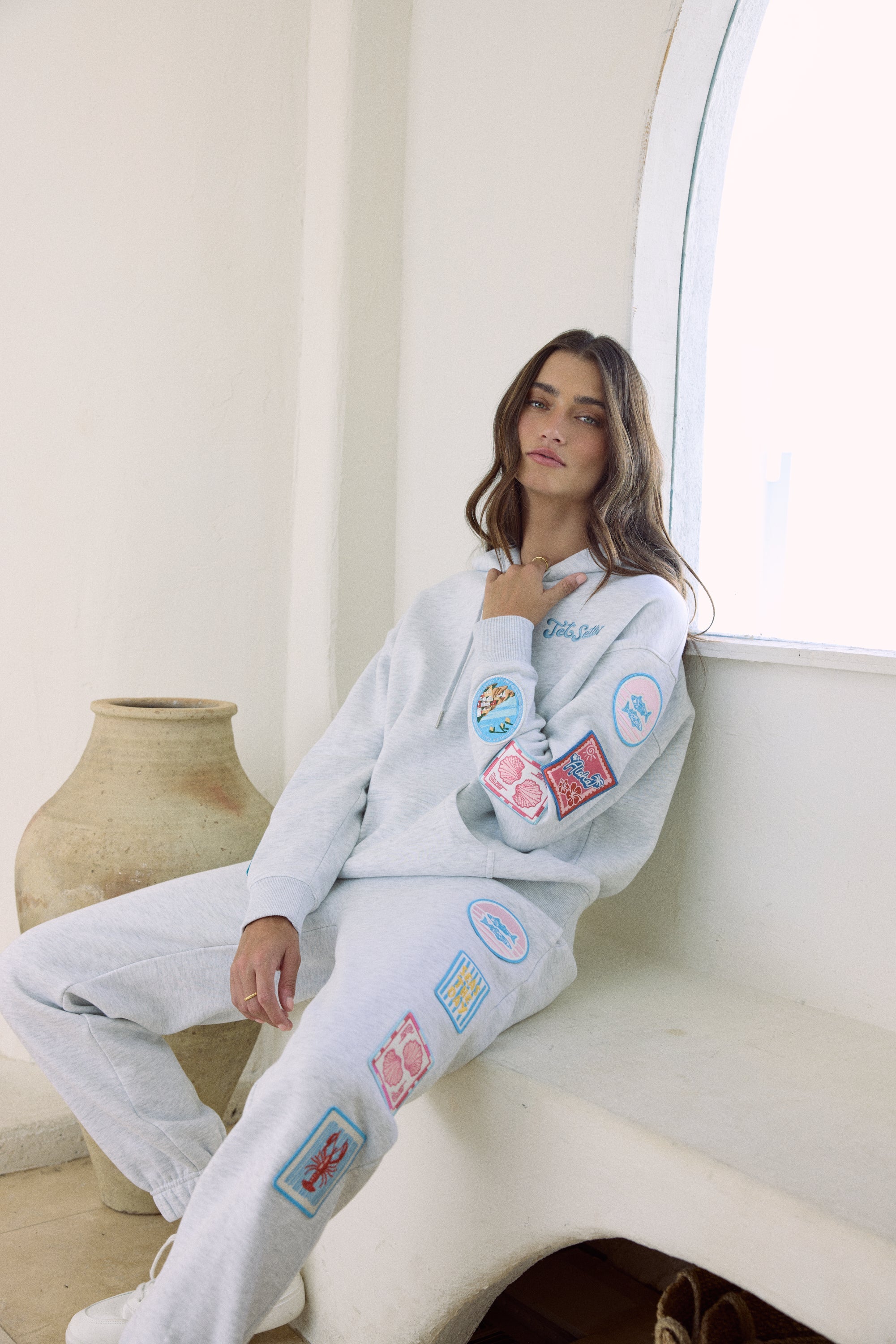Vintage Havana | Ultra Fleece Hoodie with Patches and "Jet Setter" Embroidery