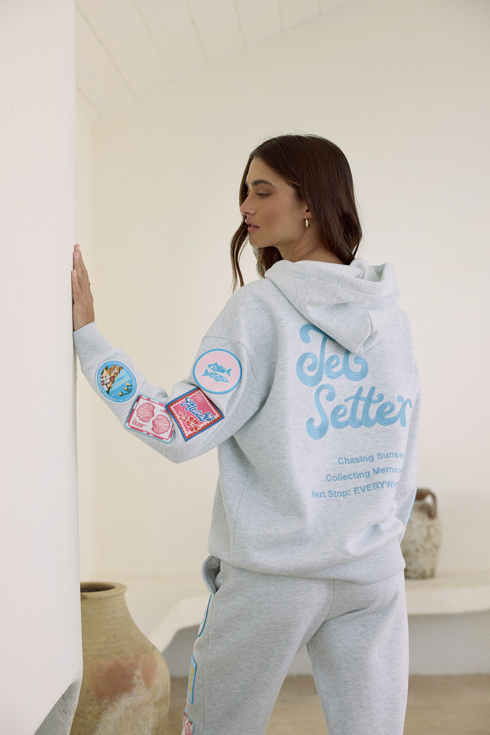 Vintage Havana | Ultra Fleece Hoodie with Patches and "Jet Setter" Embroidery