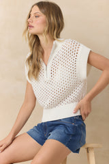 Vintage Havana | Open Knit Short Sleeve Quarter Zip Sweater