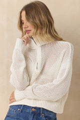Vintage Havana | Open Knit Quarter Zip Sweater