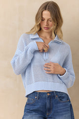 Vintage Havana | Open Knit Quarter Zip Sweater