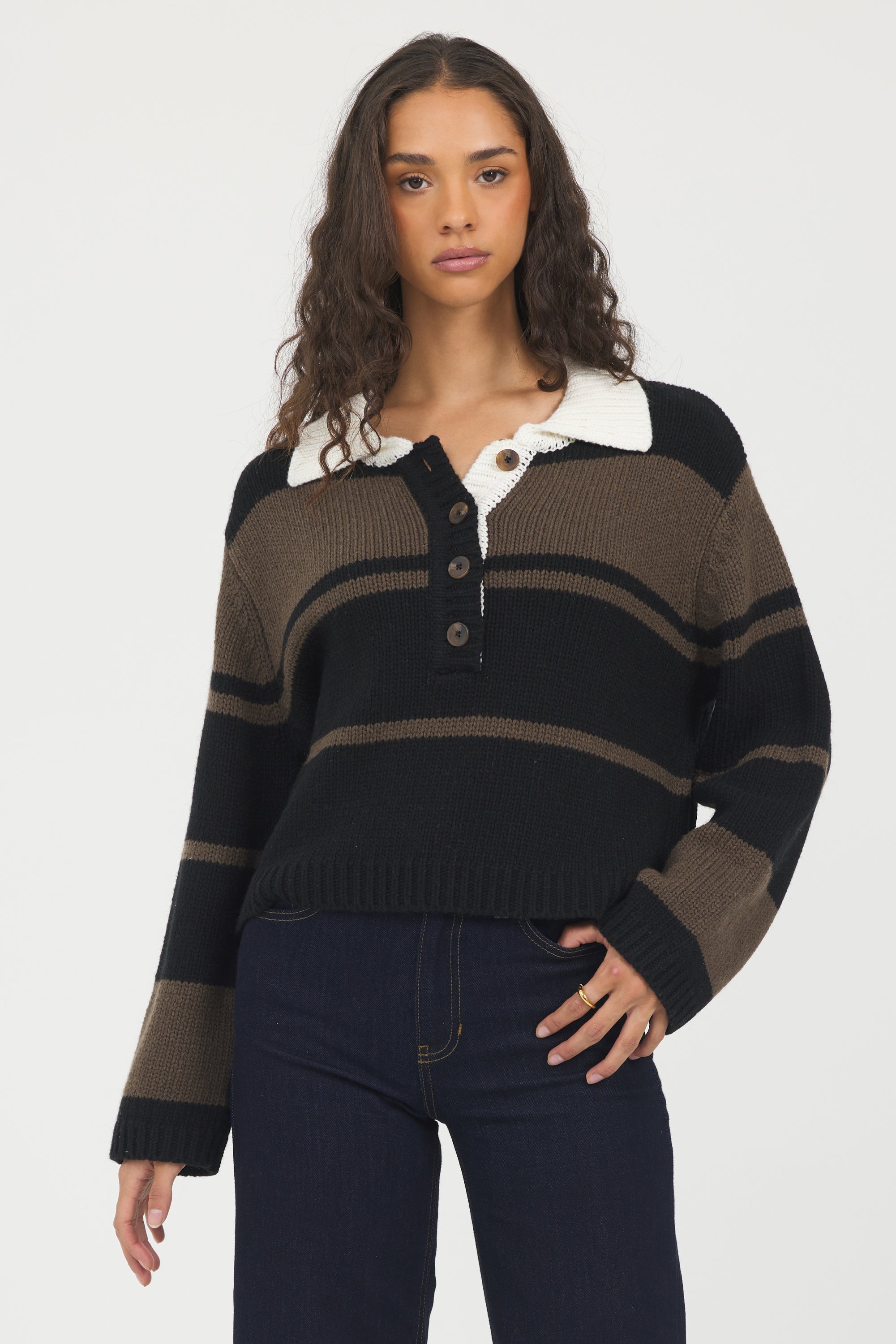 Vintage Havana | Woodland Stripe Collared Sweater