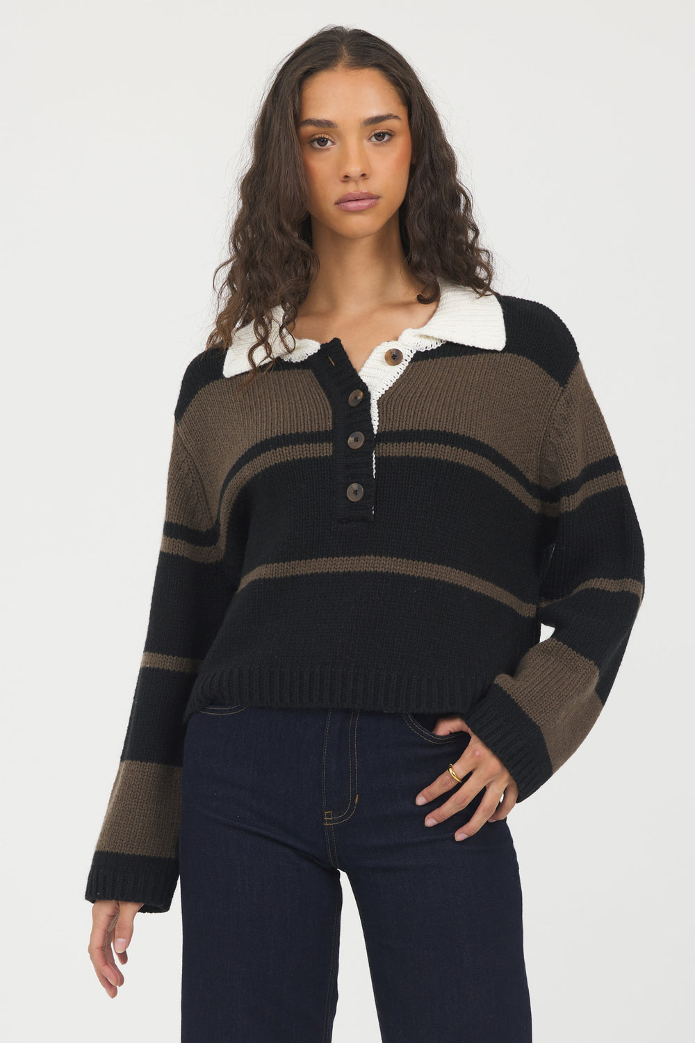 Vintage Havana | Woodland Stripe Collared Sweater