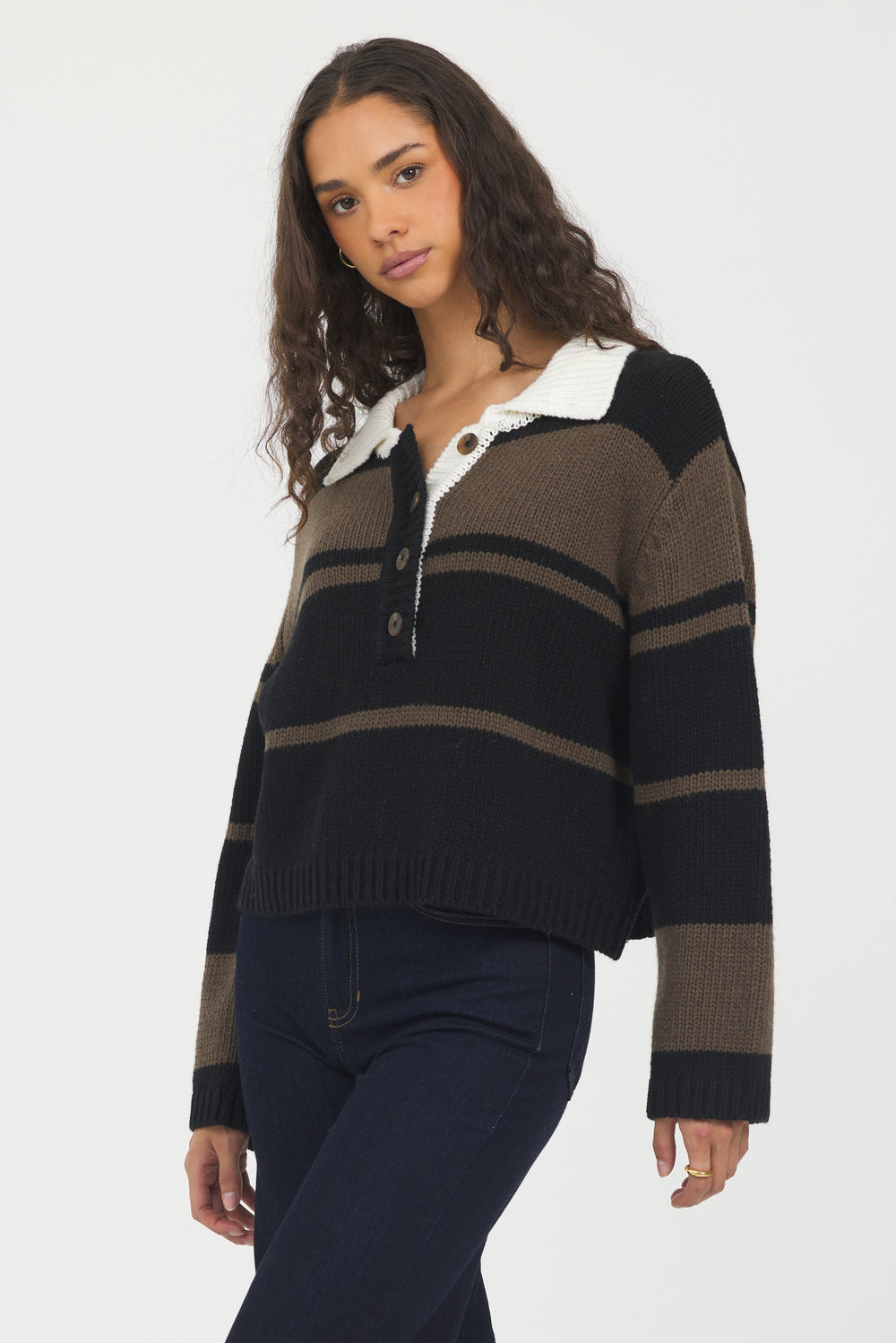 Vintage Havana | Woodland Stripe Collared Sweater