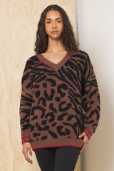 Vintage Havana | V Neck Jacquard Sweater
