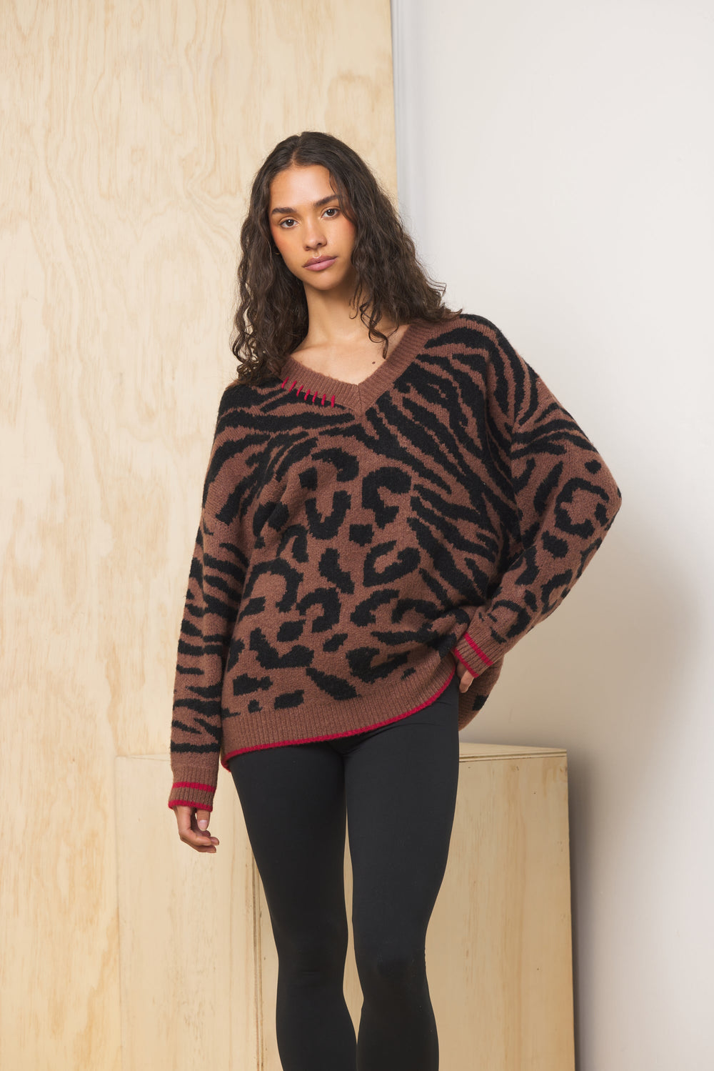 Vintage Havana | V Neck Jacquard Sweater