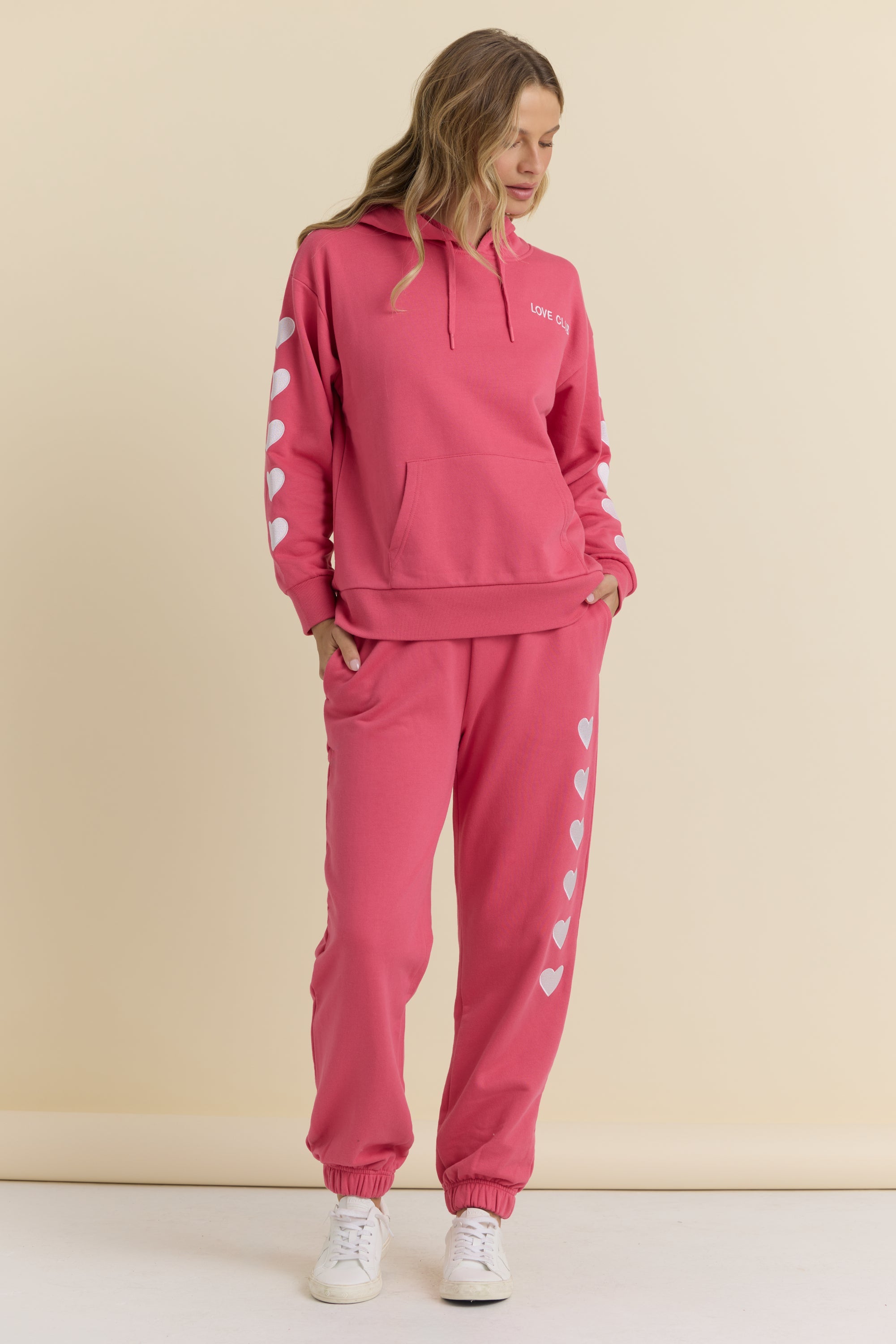Vintage Havana | Heart Emroidered French Terry Hoodie