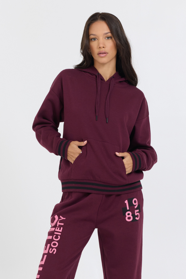 Vintage Havana | Cabernet W/ Rose Printed Heavy Surf Wash Hoodie