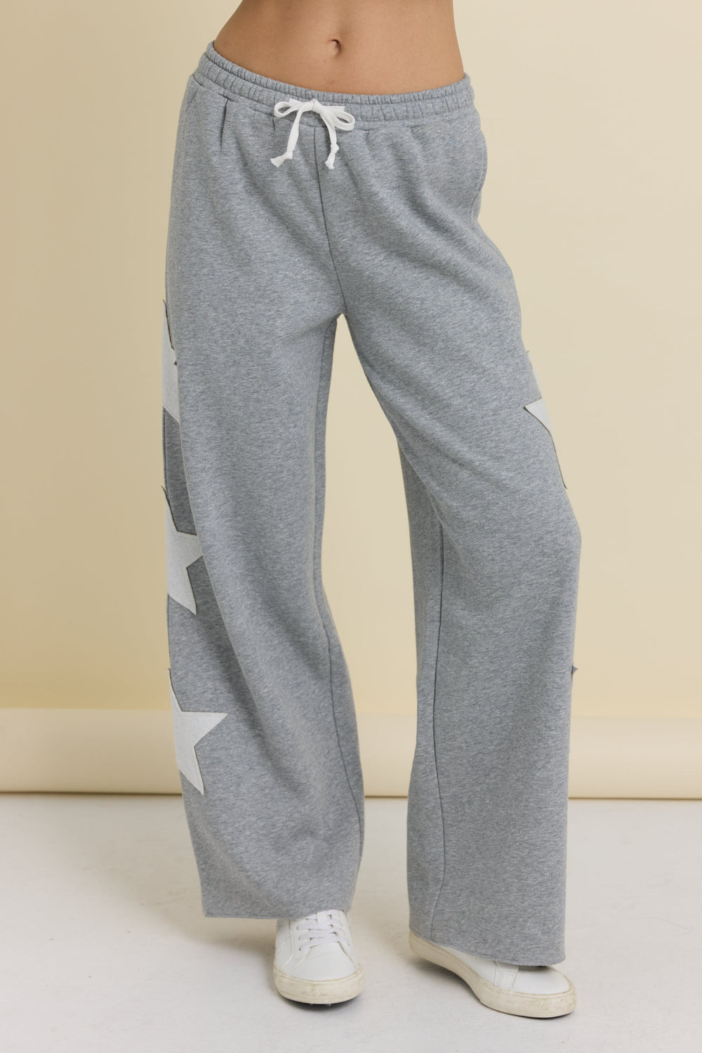 Vintage Havana | Reverse Terry Wide Leg Pants with Star Applique