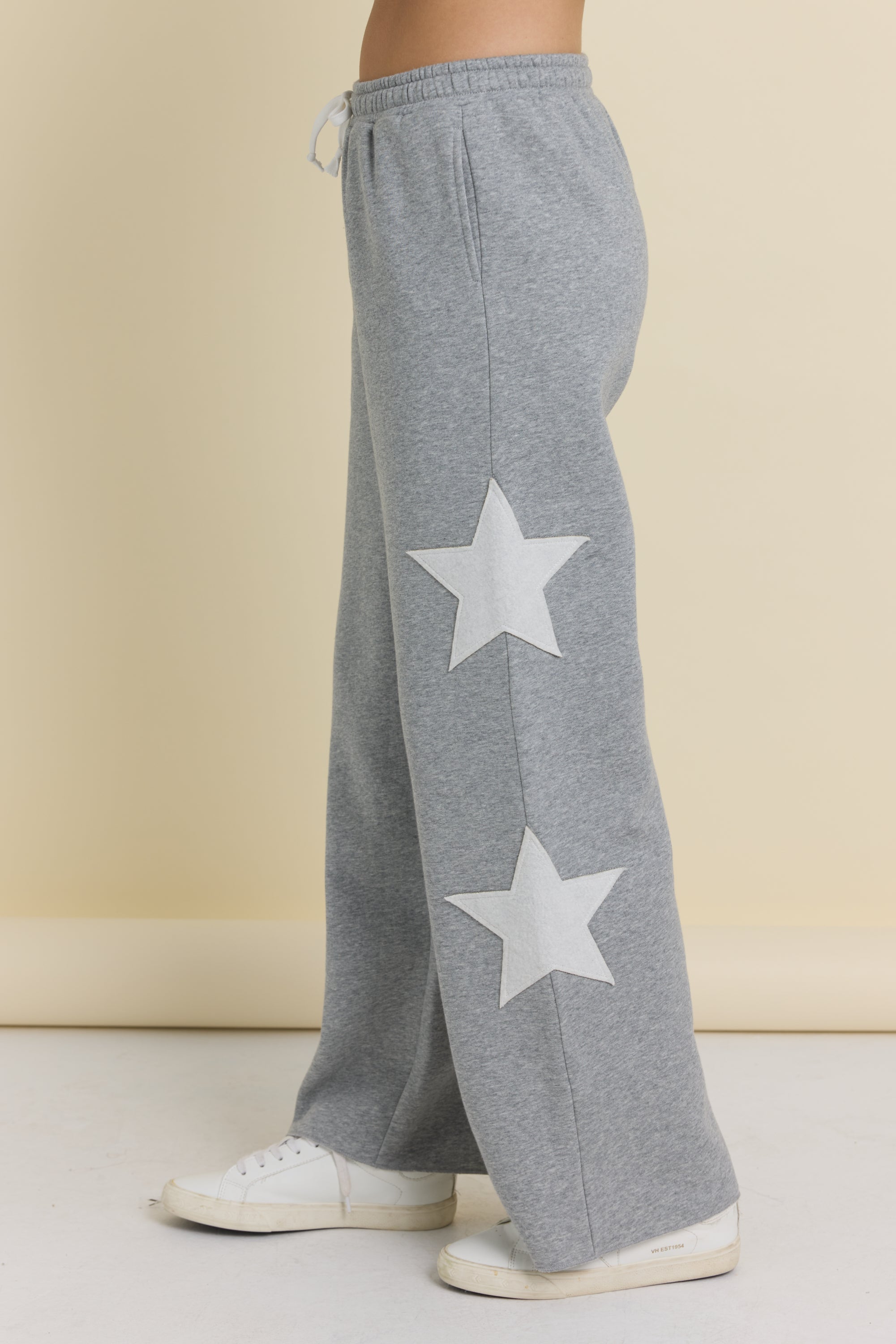Vintage Havana | Reverse Terry Wide Leg Pants with Star Applique